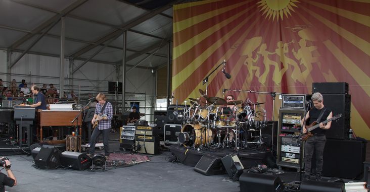 Phish members Page McConnell, Trey Anastasio, Jon Fishman and Mike Gordon of Phish perform during the 2014 New Orleans Jazz & Heritage Festival