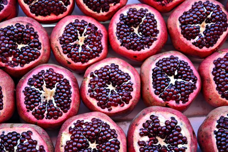 Israeli pomegranates, cut open