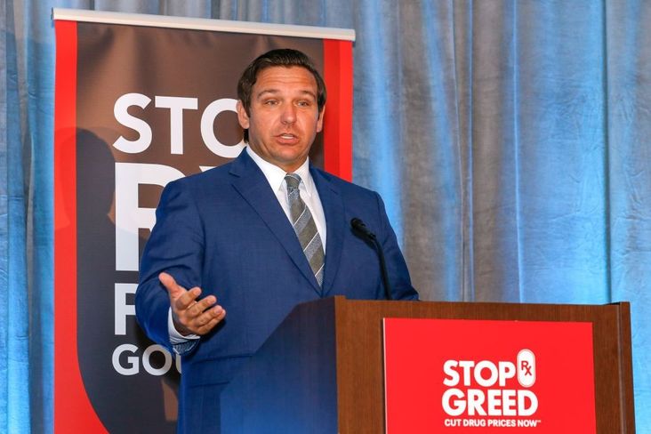 Florida Governor Ron DeSantis addresses the audience of the first of a series of "We Hear You" Town Halls to hear from older Americans about how the high cost of prescription drugs is affecting them at Florida State University's Turnbull Conference Center on April 23, 2019 in Tallahassee, Florida.