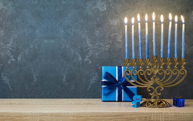 A menorah and gifts