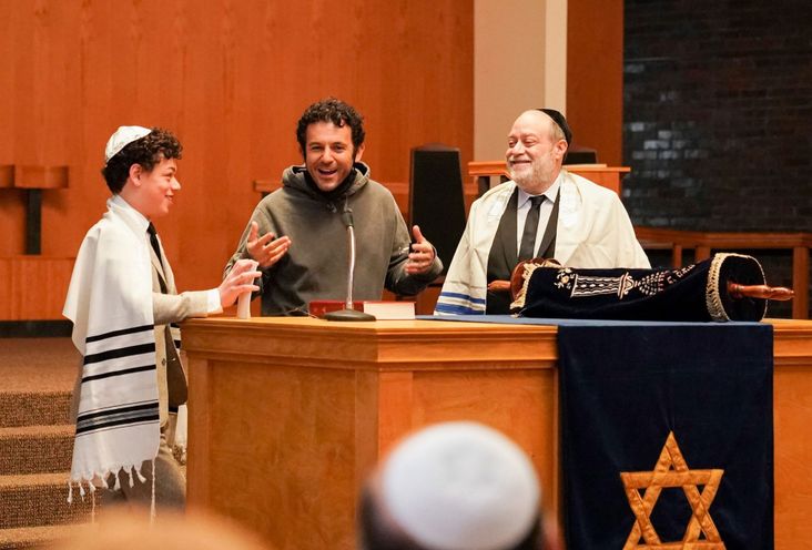 Fred Savage, center, directs a bar mitzvah scene in the new version of 'The Wonder Years.' (ABC/Eliza Morse)